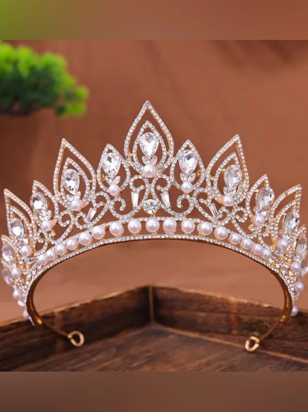 Gold Pearl and Crystal Bridal Tiara - Elegant Wedding Headpiece